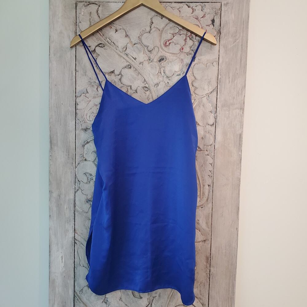 Vintage Jayre Matte Satin XS / P Blue Slip Dress Lingerie Scooped Side Slit